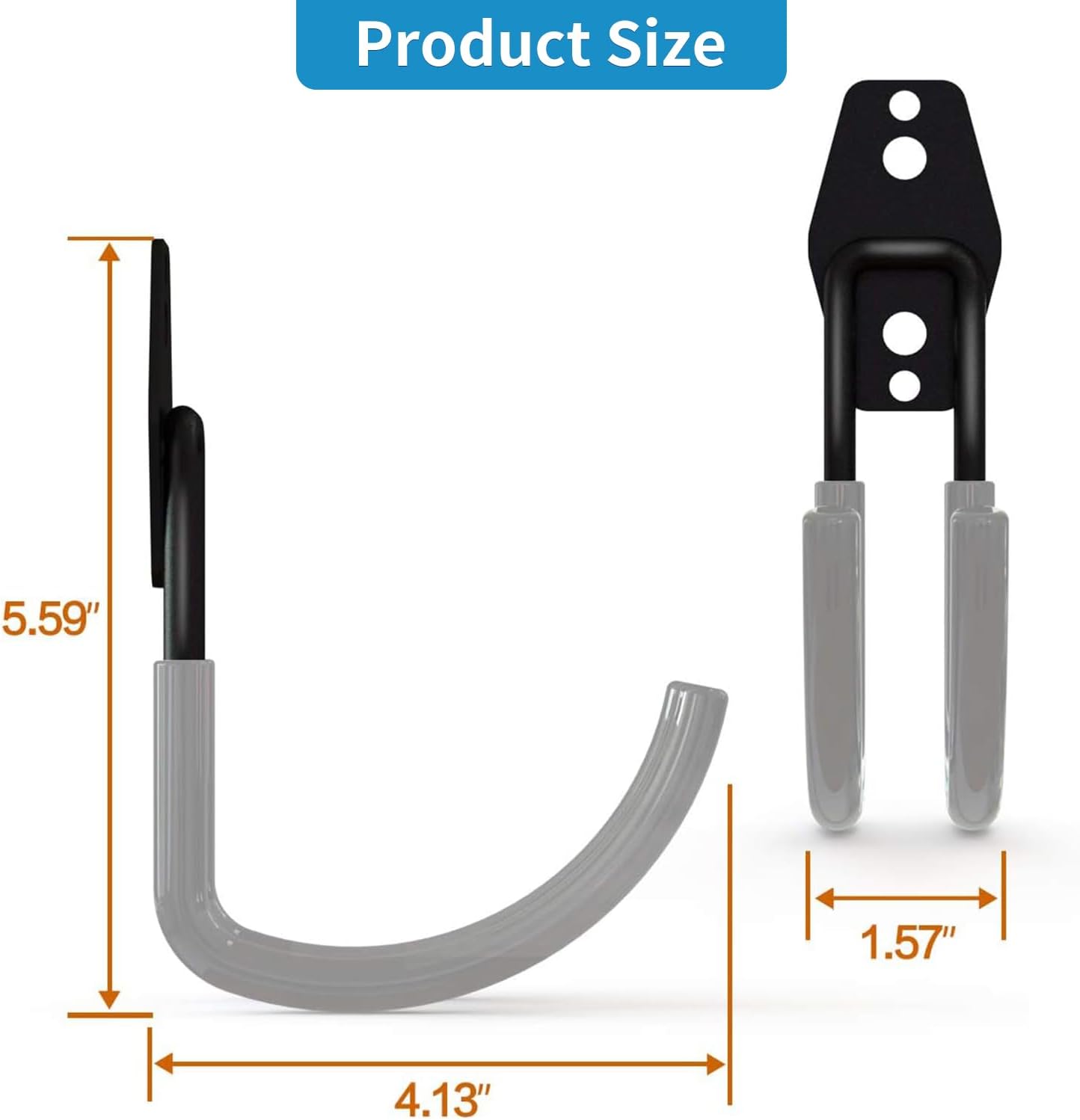 Garage Storage Utility Hooks，Garage Garden Tool Organizer，Steel Wall Mount Hooks, Large Garden U Hooks （2 Pack） (Type-2-Gray)