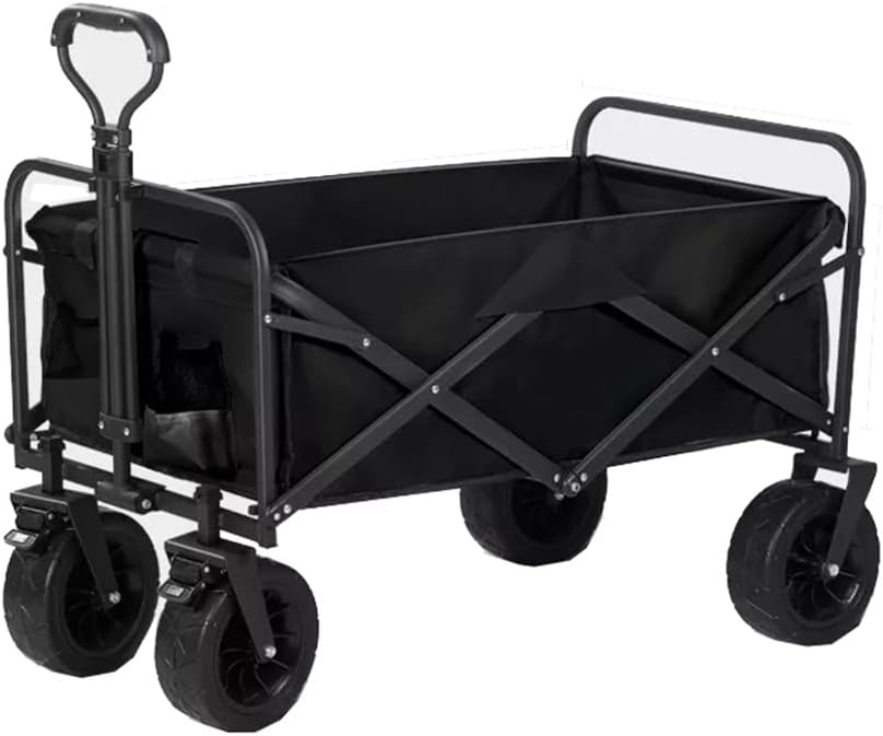 Outdoor Utility Wagon 8" Wheel Portable Collapsible Camping Cart Garden Shop Sport Beach Hand Trolley Bearing 120 kg (Color : E, Size : 96 * 50 * 58 cm.) (Black 96 * 50 * 58 cm.)