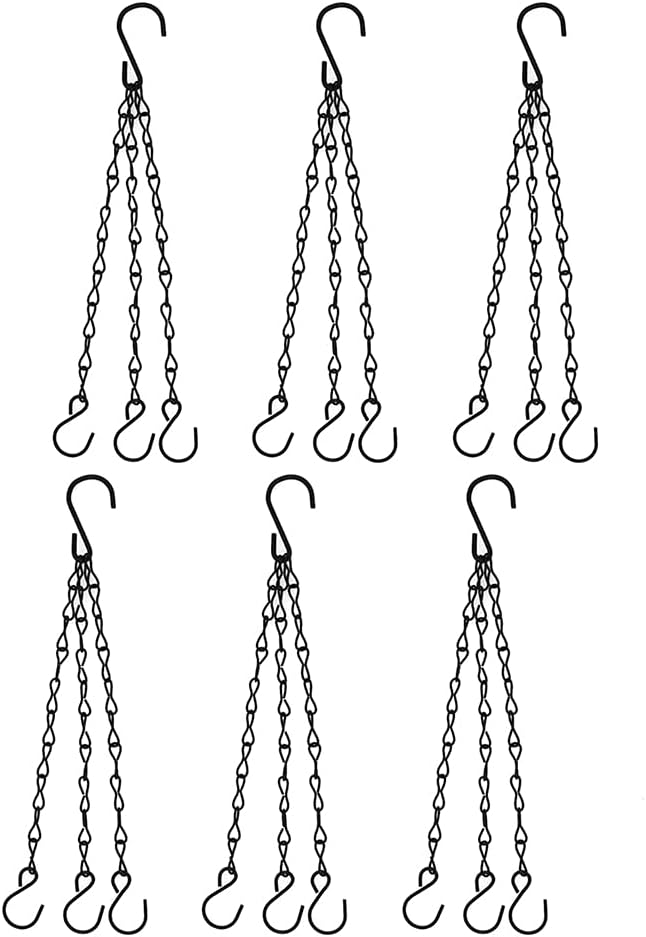 6 Pcs Hanging Chain, Heavy Duty 15.7 Inch Hanging Flower Basket Galvanized Replacement Chain -3Point Garden Plant Hanger for Outdoor Bird Feeders, Planters and Lanterns (Black) ¡­