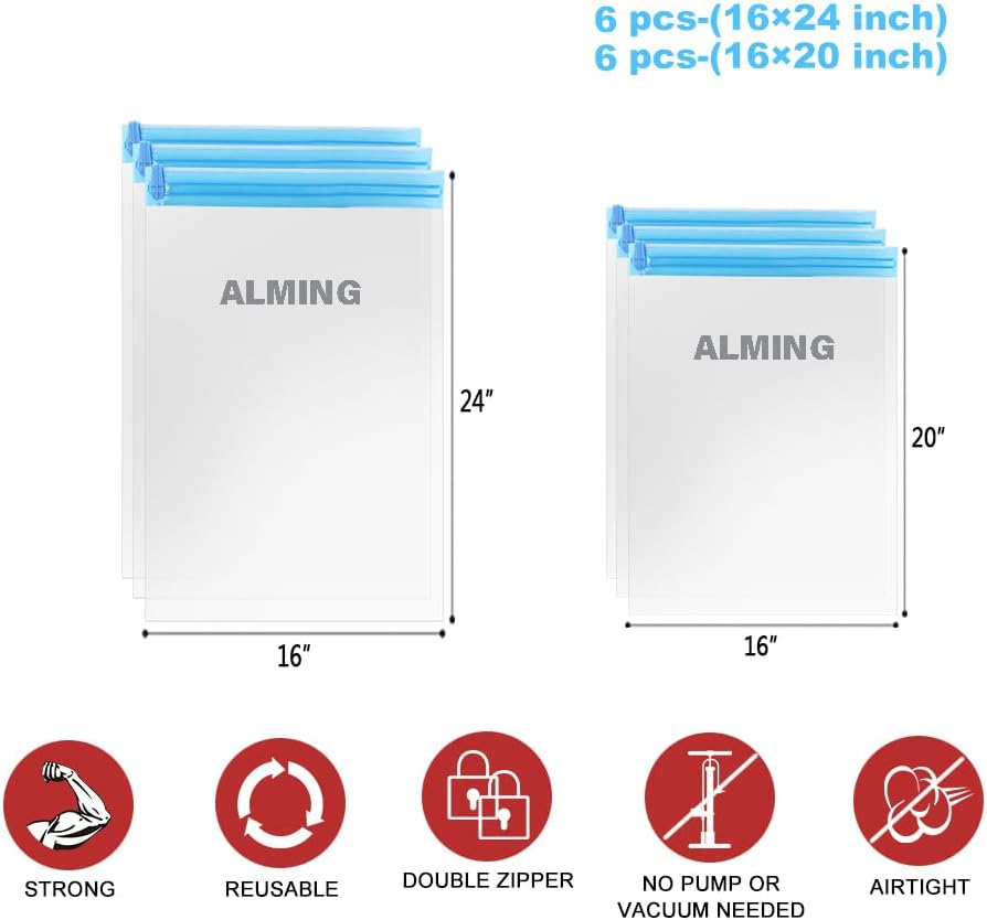 Compression Bags - Travel Essentials - 12 Pack Space Saver Bags - No Vacuum Pump Or Air Extractor is Needed - Storage Accessorie and Home Packing Organizers (transparent)