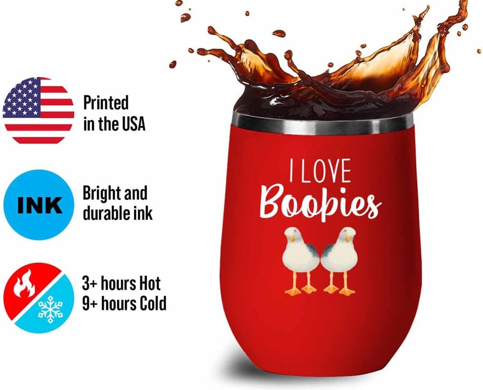 Bird Lover Red Edition Wine Tumbler 12oz - Love Boobies - Hummingbird 