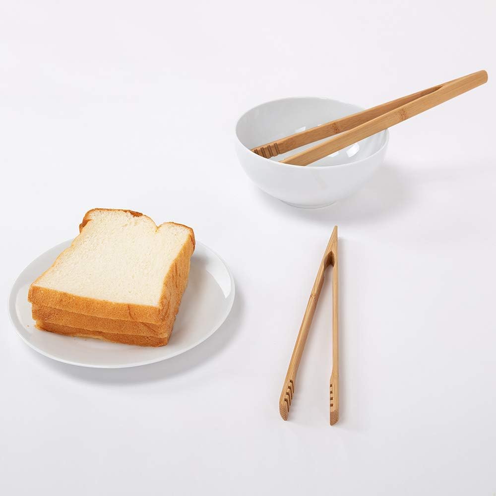 2 Pieces Bamboo Toast Tongs, 10.2 Inches Long Wood Toaster Tongs with Anti-slip Design, Tongs for Cooking with Cooking Oil Coating