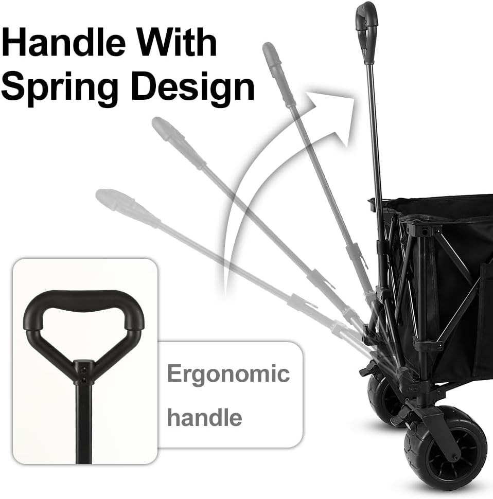 Whitsunday Collasible Wagon, Large Capacity 400Lbs, All-Terrain Wheels Heavy Duty Utility Wagon for Gardening Shopping Fishing Camping Outdoor Picnic Black