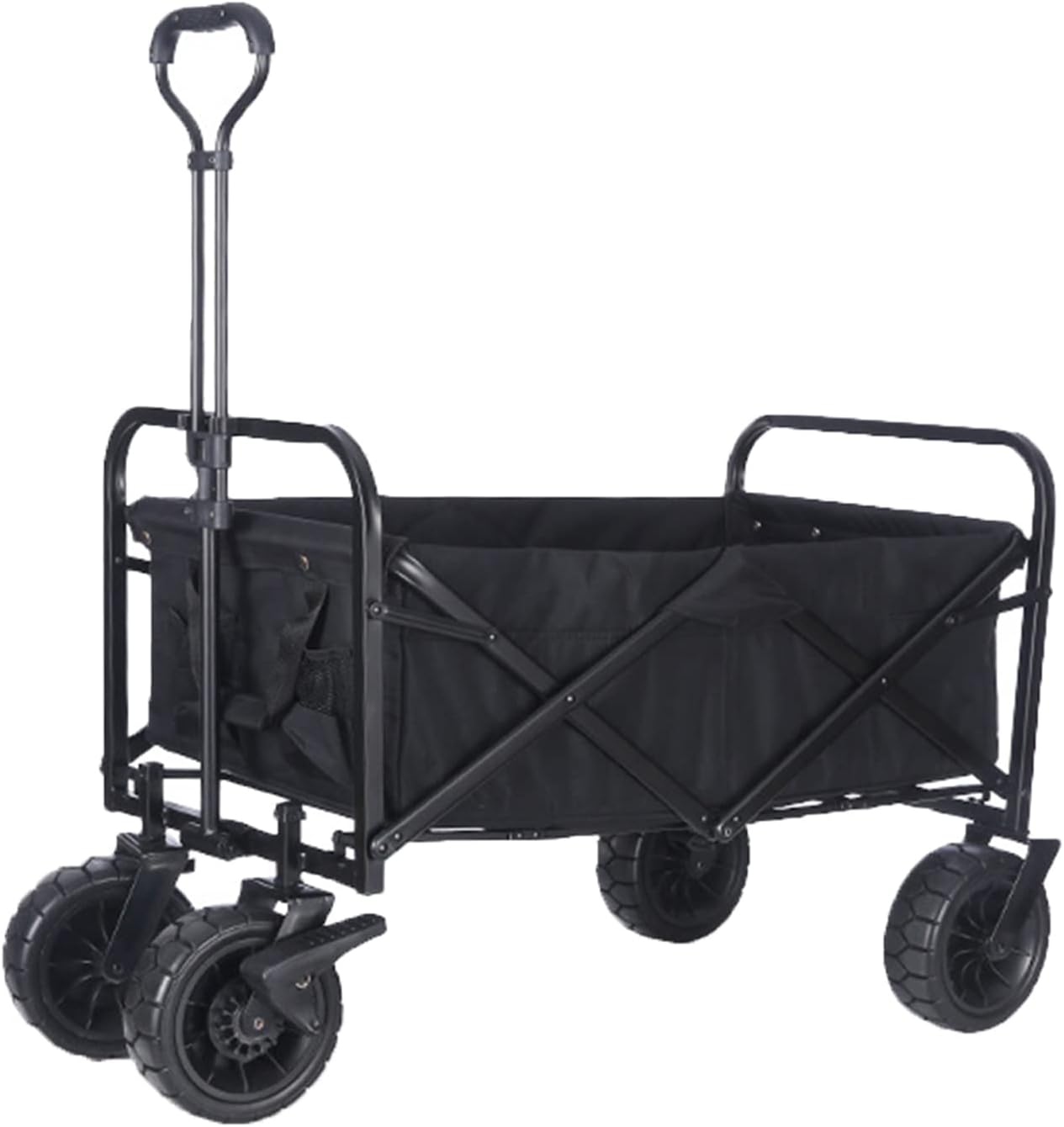 Collapsible Folding Garden Cart with Canopy, Portable Utility Wagon with Off-Road Wheels for Beach, Camping, Grocery & Sports - 220lbs Capacity, Durable Black Transport Trailer