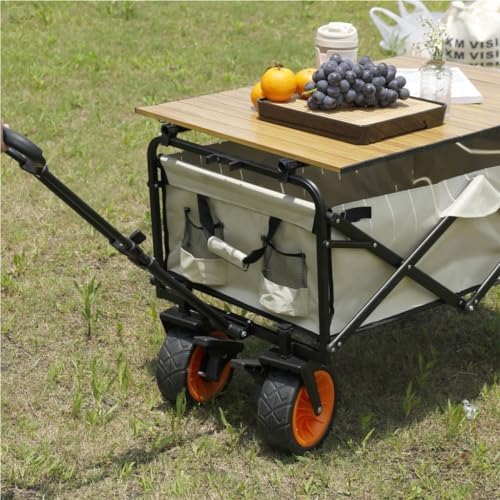 Portable Camping Cart,Outdoor Beach Trolley Cart with Table Board and Picnic Camper Portable Foldable Field Fishing Storage Cart Trailer for Camping and Outdoor Activities