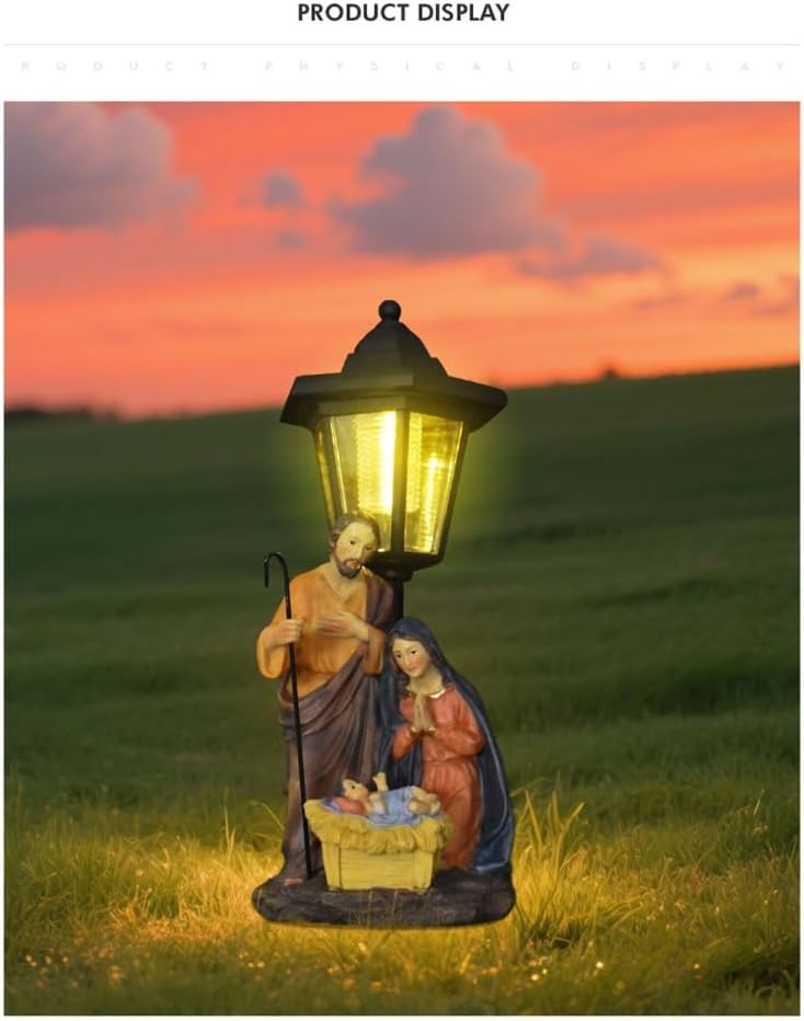 Solar Operated Light Nativity Scene Resins Religious Garden Lawn Ornament Decors