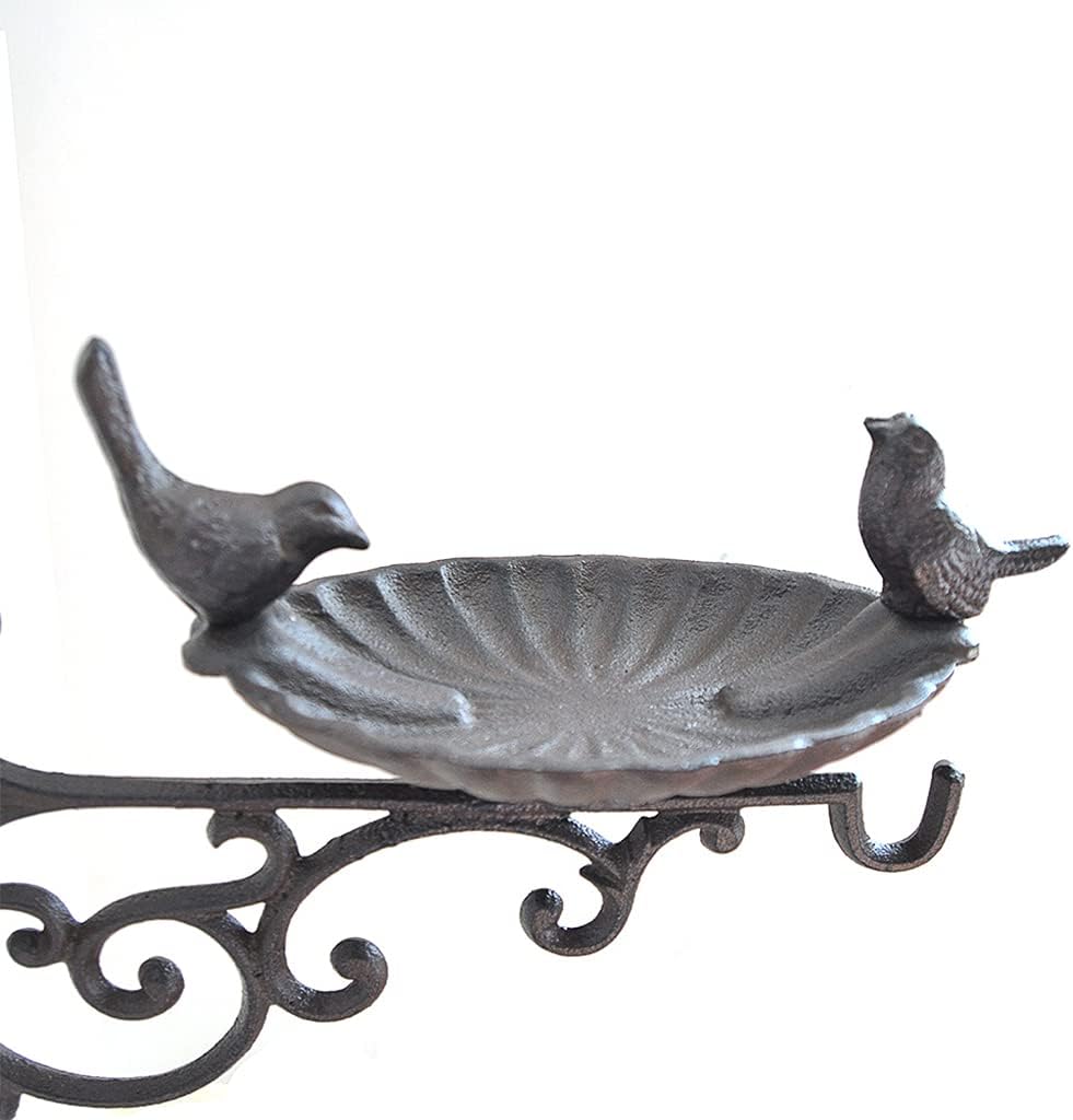 Bird Bath Cast Iron Bird Feeder with 2 Birds Decoration Frost Proof Wild Birds Water Bowl Wall Mount with Hook