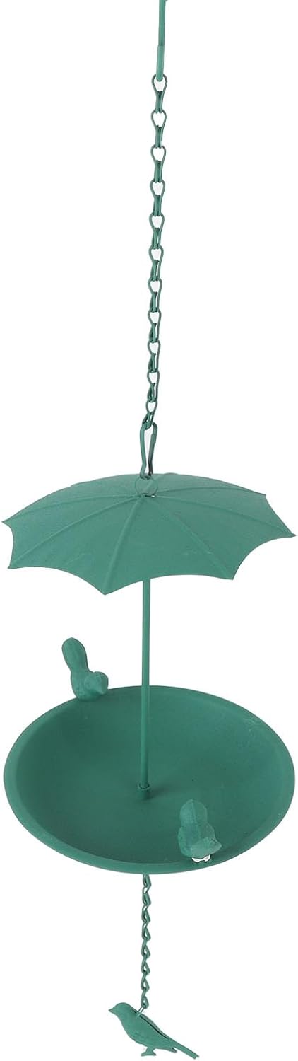 Green Large Capacity Hanging Bird Feeder Iron Umbrella Top Easy to Ins