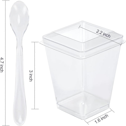 EASERCY 50 Pack 5 oz Plastic Dessert Cups with Lids, Yogurt Parfait/Appetizer Cup with Lids for Party, Mini Dessert Cups with Spoons Dessert Shooter Cups for Pudding, Fruit and Ice Cream