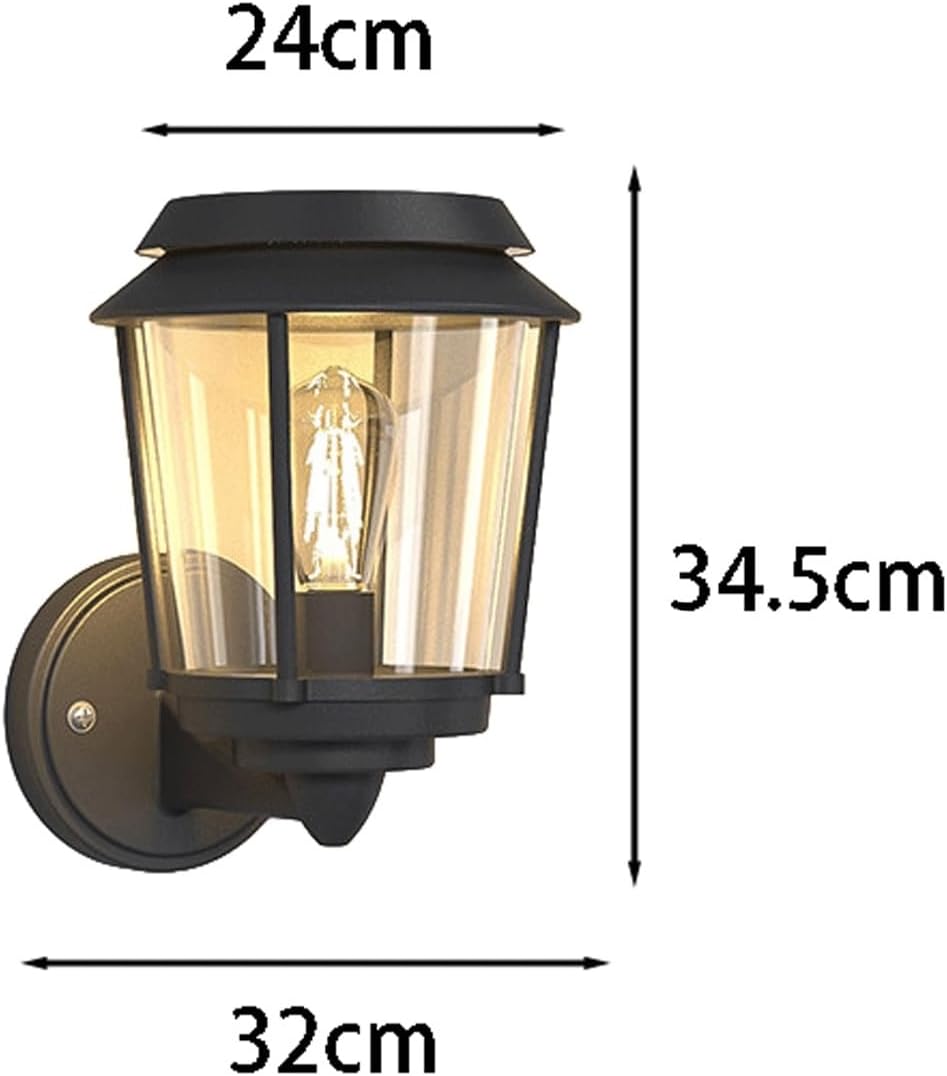 Solar Outdoor Wall Sconce Light, IP65 Waterproof Exterior Wall Lantern, Black LED Stainless Steel Wall Lamp with Clear PC Shade, Vintage Wall Mounted Fixture for Porch, Patio, Entryway