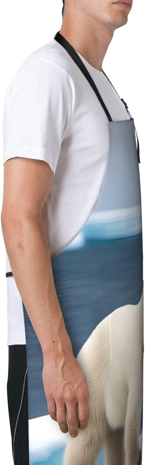 polar bear print Waterproof chef's apron with pocket apron for kitchen