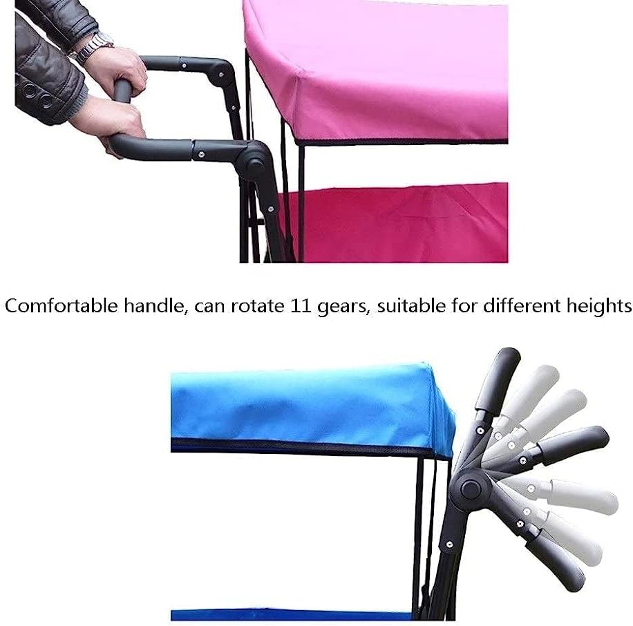 Handcart, Folding Portable Trolley Cart with Canopy, Multifunction Shopping Cart Heavy Duty Wagon for Outdoor/Camping/Mall, Children's Luggage Cart, Load: 150Kg/Black
