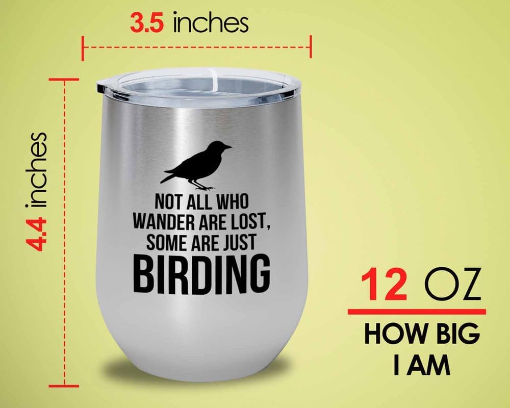Birding Silver Edition Wine Tumbler 12oz - Not all who wander - Bird F