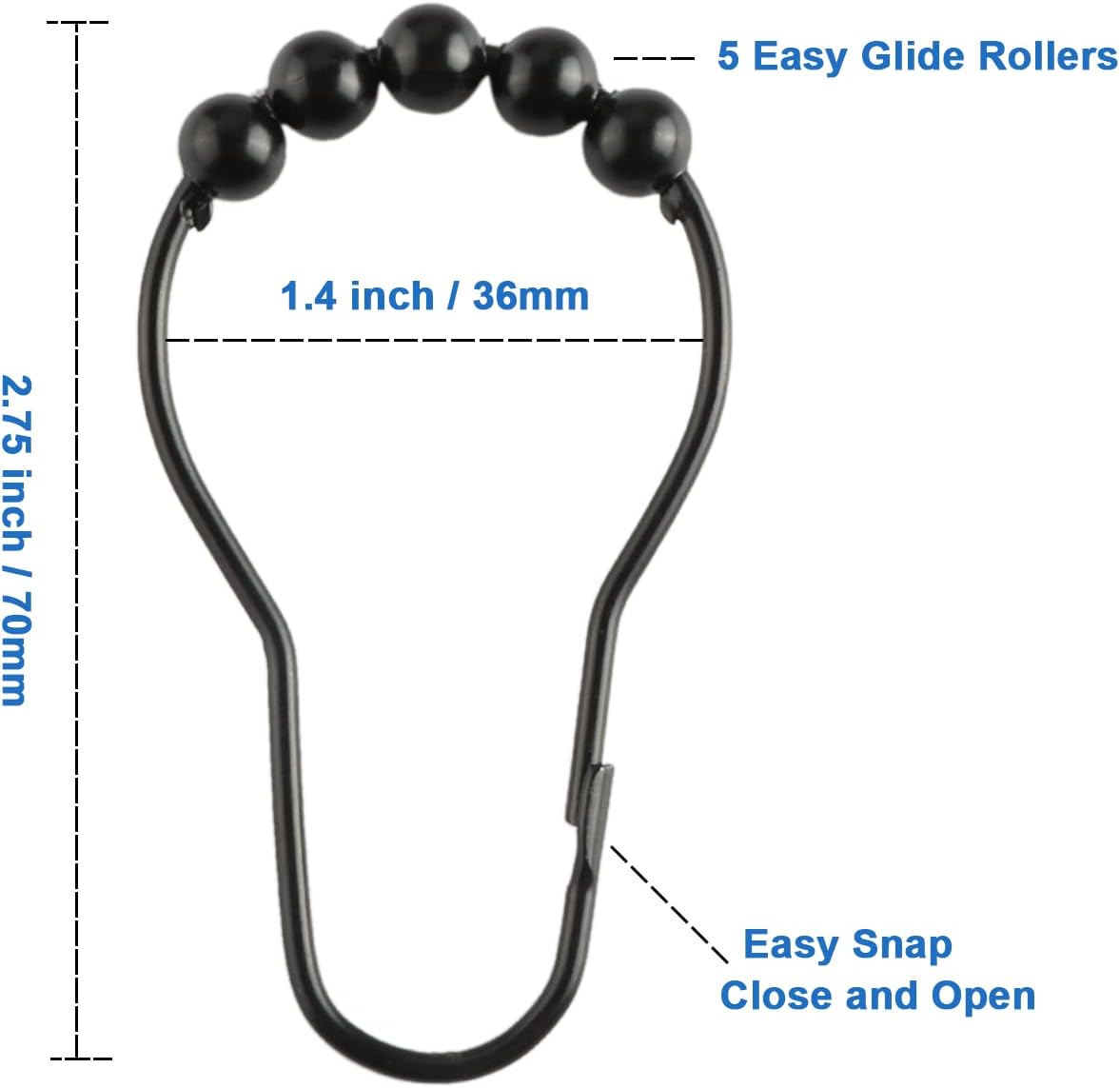Shower Curtain Hooks Rings, Rustproof Metal Shower Curtain Rings for B