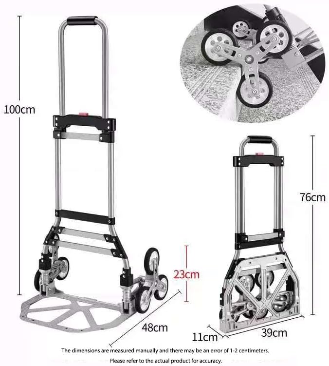 Collapsible Stair Climbing Dolly with Wheels，Grocery cart on Wheels for Stairs,Weight Capacity 220 lbs. Lightweight Aluminum Alloy Construction, Ideal for Household Shopping and Moving Goods