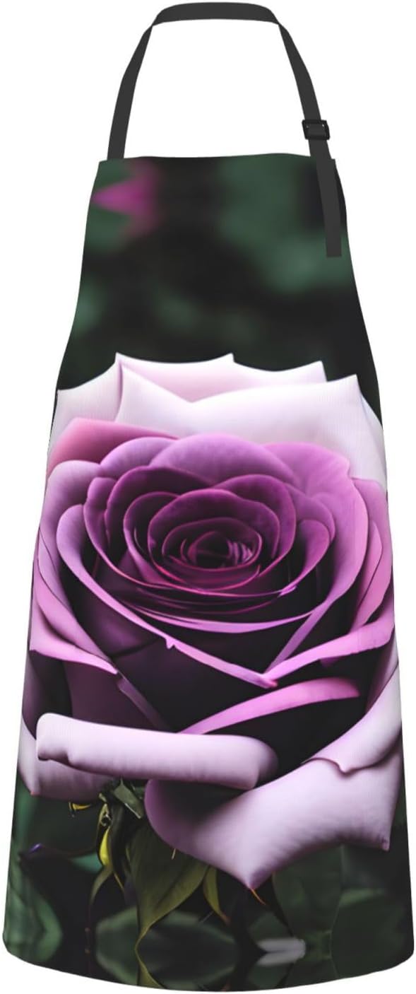 Black Blackgound Rose print Waterproof chef's apron with pocket apron 