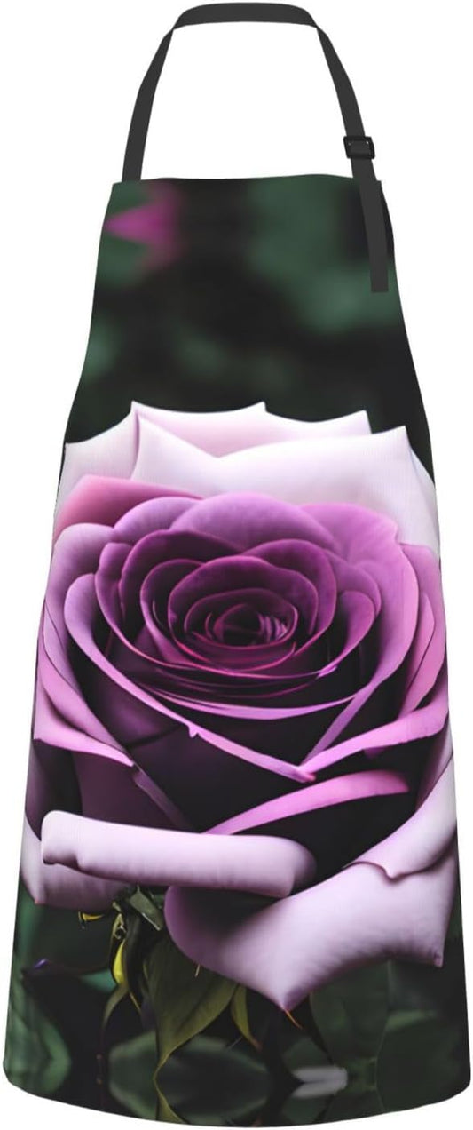 Black Blackgound Rose print Waterproof chef's apron with pocket apron for kitchen cooking baking barbecue and gardening