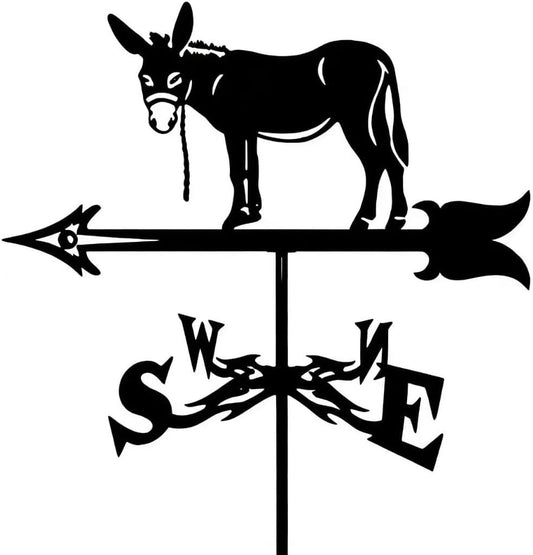 Stainless Steel Rooster Weathervane Weather Vane Yard Garden Barn Ornament Animal Style Kit Weather Vanes Roofs Farm Scene Decor (Little Donkey)