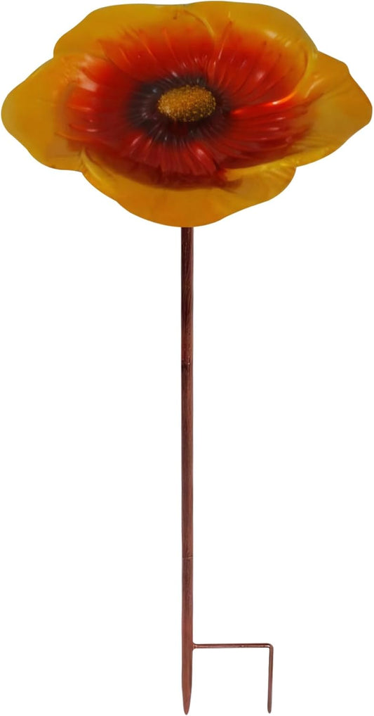 Bird Feeder with Stake Flower Shape Bird Bath 9.5x25in Ground Avian Feeding Station Exquisite Decorative Bath for Outside Yard Garden, Gold Brown