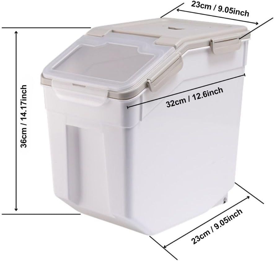 2 Pack Rice Storage Container 25 lbs, Airtight Flour Storage Containers with Lid and Wheels, Measuring Cup & Scoop, BPA Free, Bulk Food Dispenser for Sugar, Grain, Cereal - Pet Food Bin (Grey)