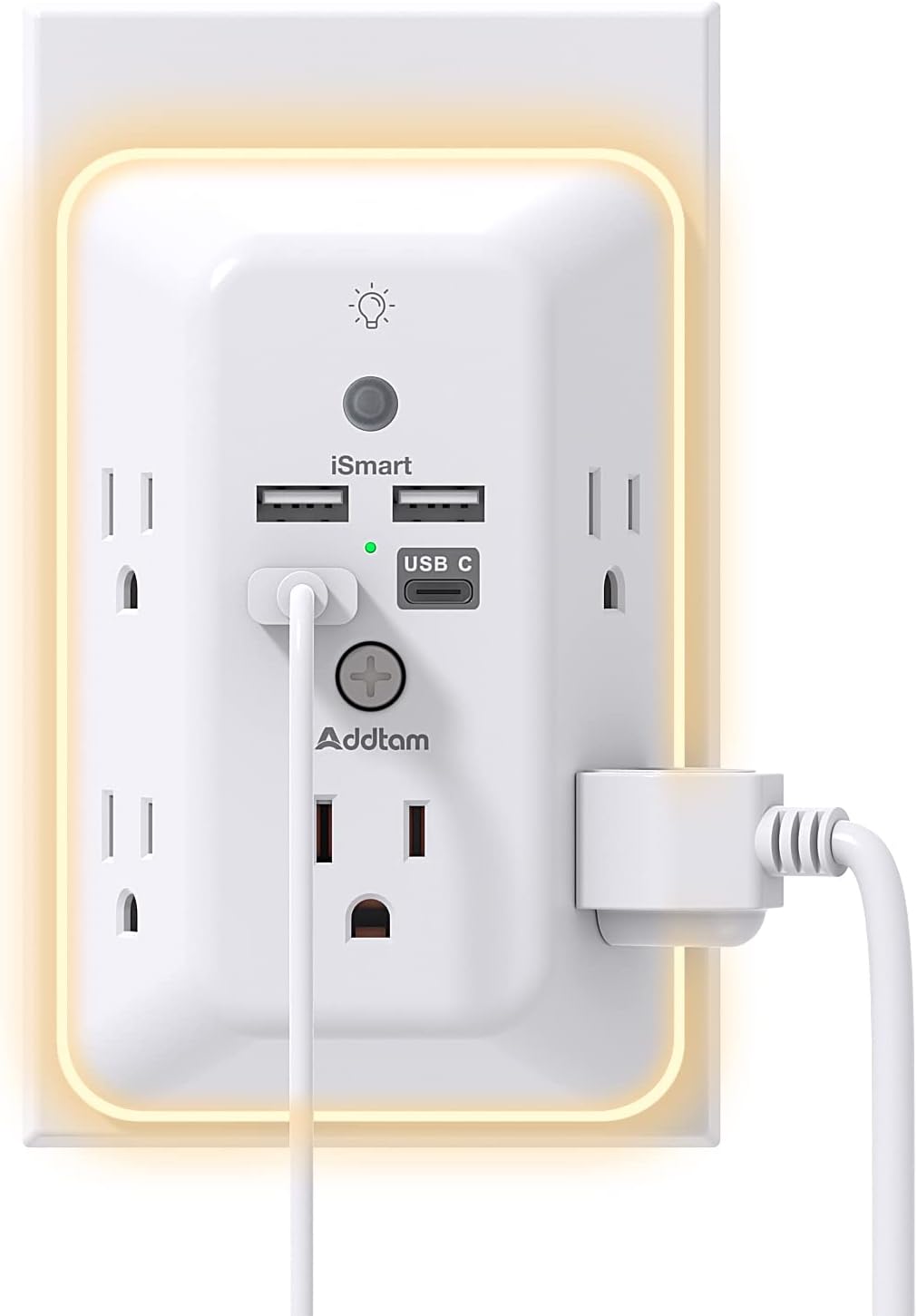 Surge Protector, Outlet Extender with Night Light, Addtam 5-Outlet Spl