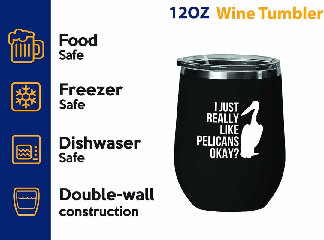Birding Black Edition Wine Tumbler 12oz - Really like Pelicans - Bird 