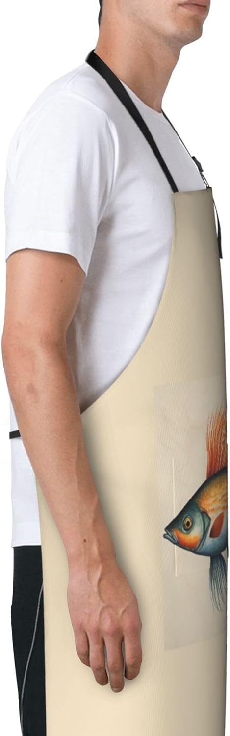 Safflower Flying Fish print Waterproof chef's apron with pocket apron for kitchen cooking baking barbecue and gardening