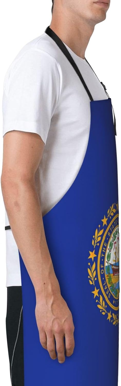 New Hampshire state flag print Waterproof chef's apron with pocket apron for kitchen cooking baking barbecue and gardening