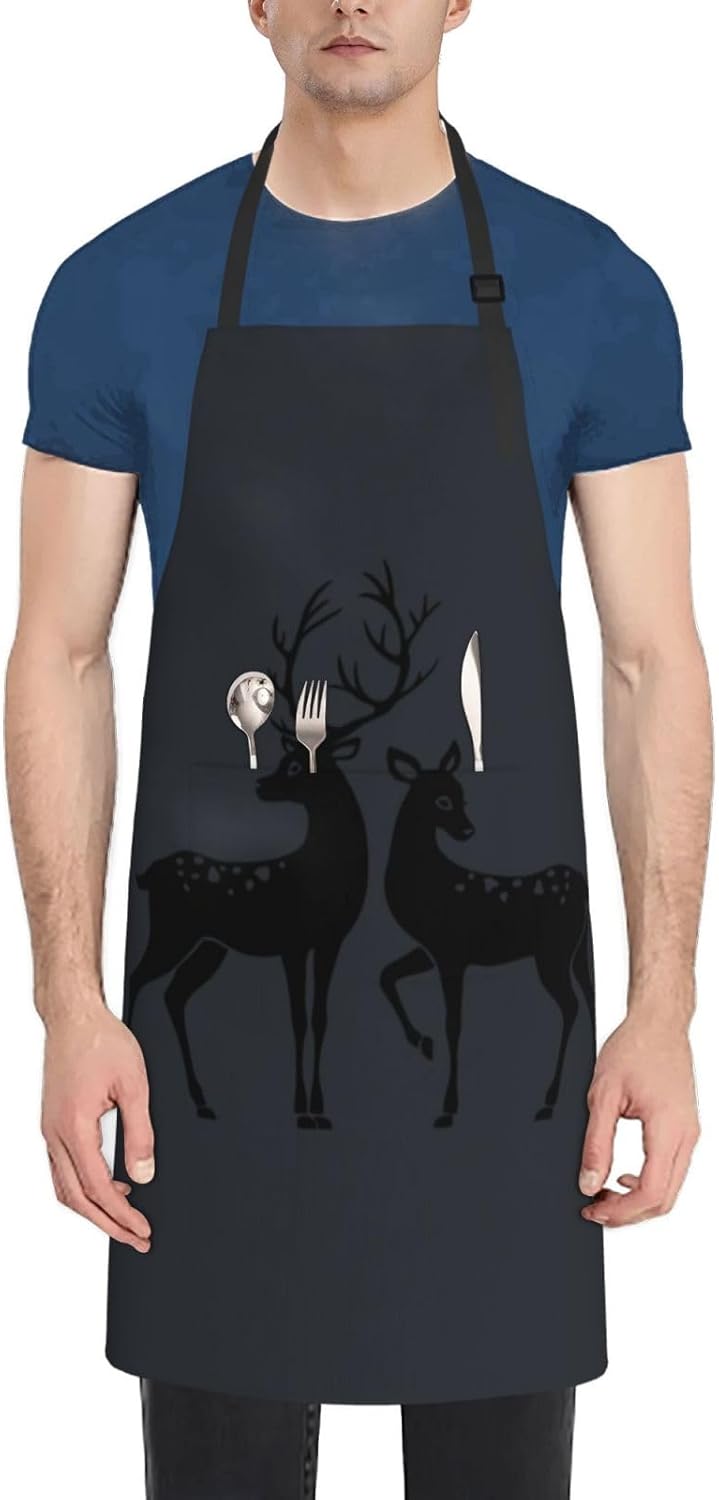 Deer print Waterproof apron with pocket adjustable cooking apron for adult kitchen bibs to bake