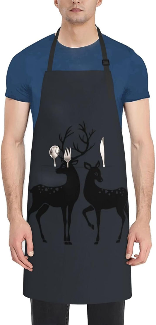 Deer print Waterproof apron with pocket adjustable cooking apron for adult kitchen bibs to bake