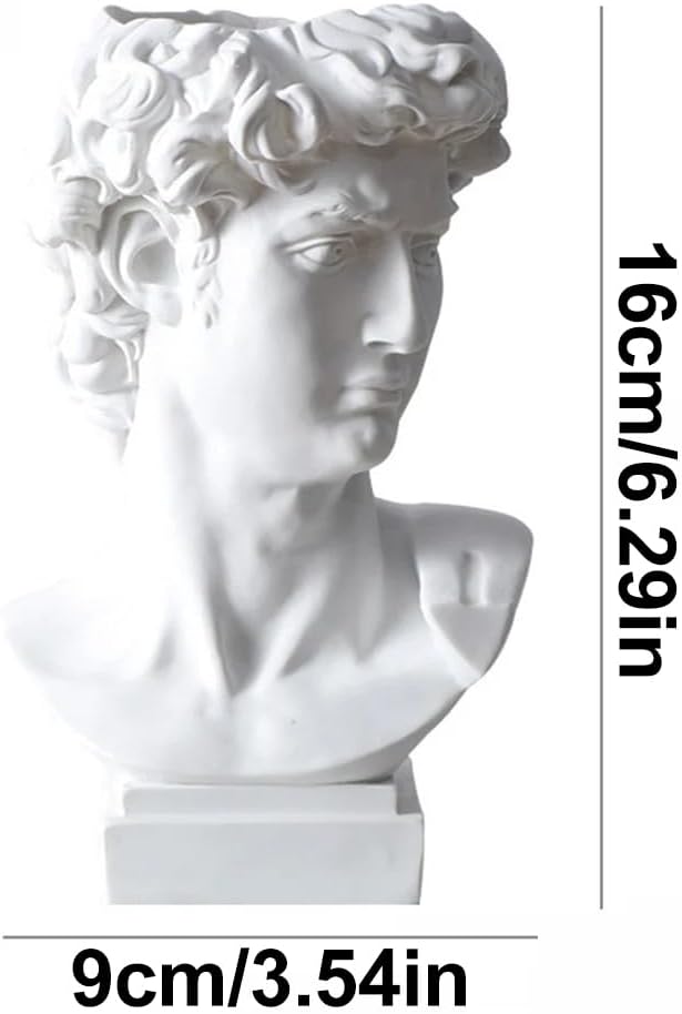 Queenbox 6.3x3.5in David Resin Bust Figurines Vase, Face Pot Heads Planter Container Holder, Classic Italy Art Statue Sculpture, White L