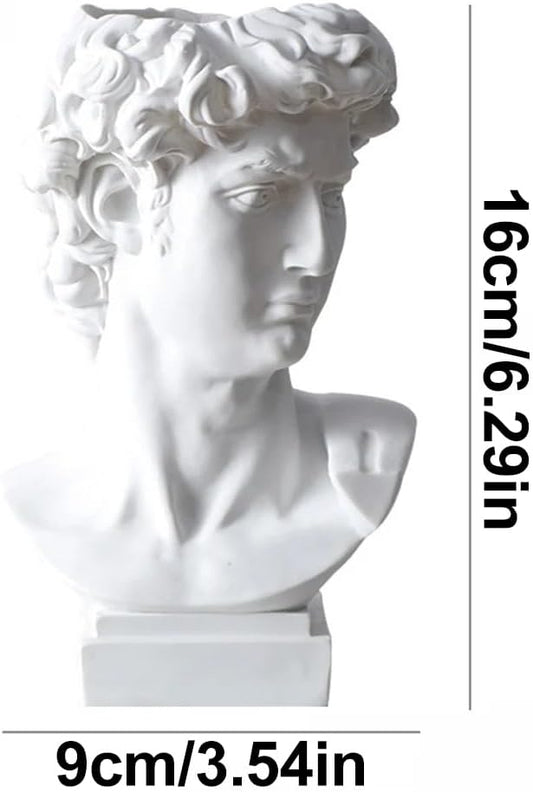 Queenbox 6.3x3.5in David Resin Bust Figurines Vase, Face Pot Heads Planter Container Holder, Classic Italy Art Statue Sculpture, White L