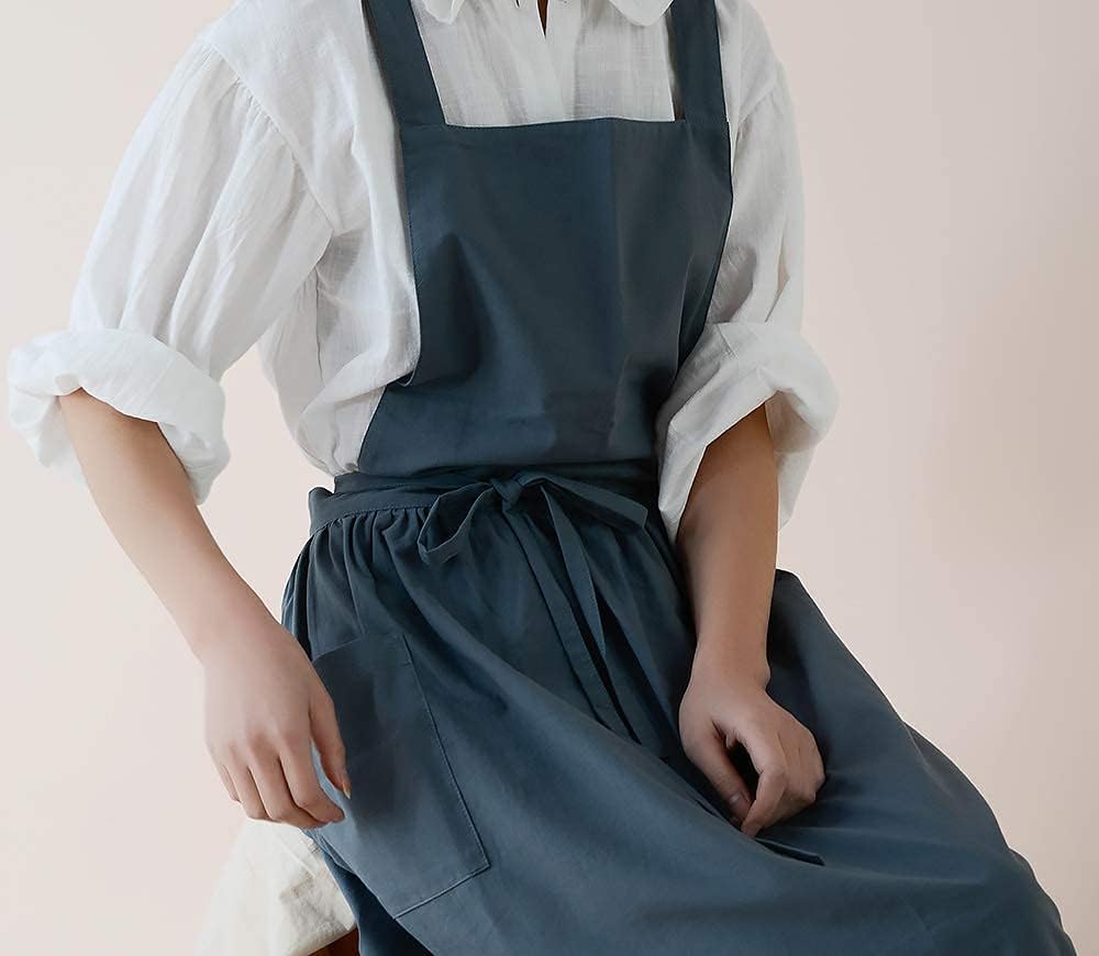 Cotton Pleated Apron Retro Waterdrop Proof Garden Cleaning Pinafore Dr