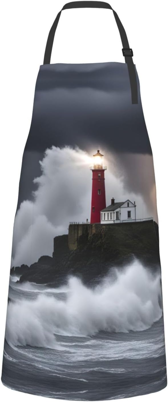 Lighthouse In Storm print Waterproof chef's apron with pocket apron fo