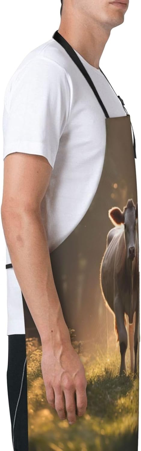 Cow milkr print Waterproof apron with pocket adjustable cooking apron for adult kitchen bibs to bake
