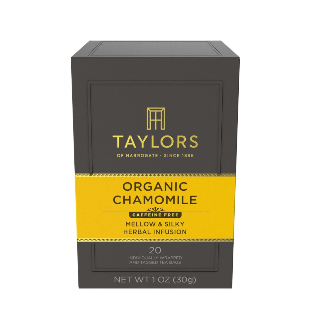 Taylors of Harrogate Organic Chamomile Herbal Tea, Individually Wrapped Bags, 20 Count (Pack of 1), Mellow, Silky & Soft, Caffeine-Free, Enjoy Hot or Iced, 20 Teabags