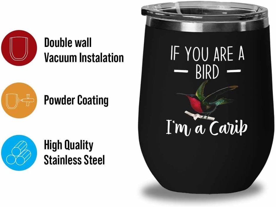 Bird Lover Black Edition Wine Tumbler 12oz - Bird and Carib - Hummingb