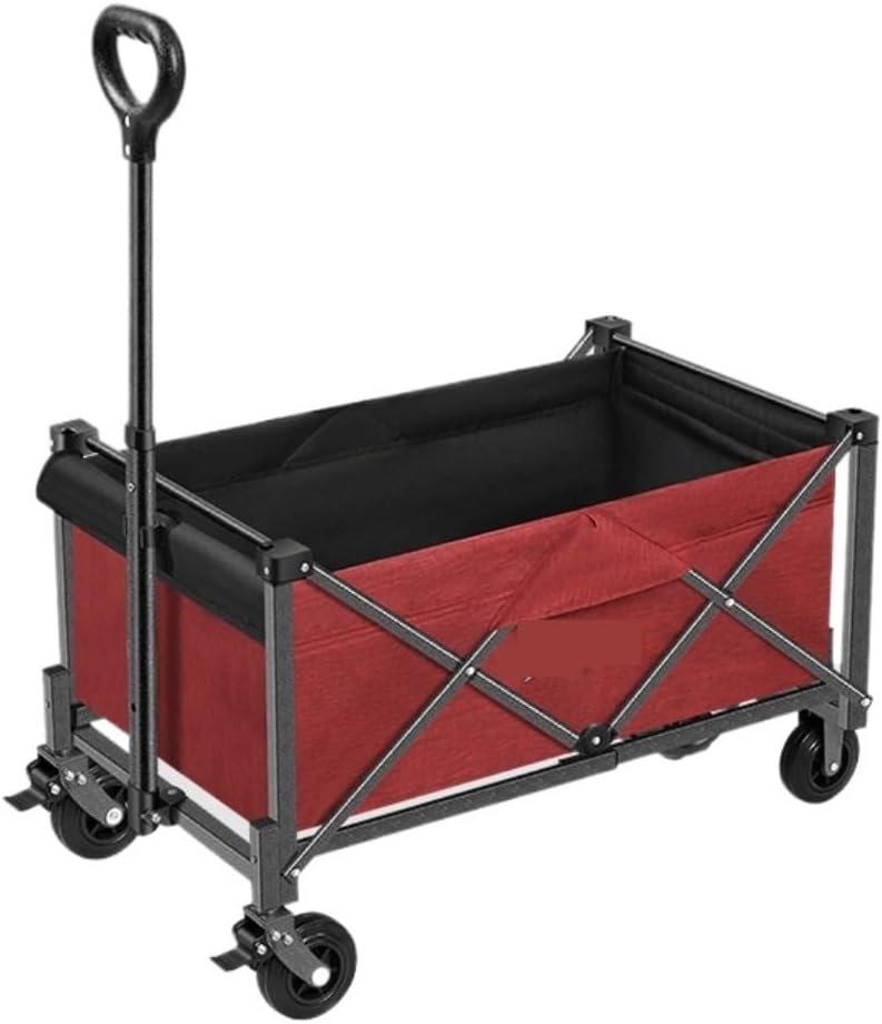 Portable Camping Cart,Folding Beach Trolley Cart for Outdoor Camping and Picnics Portable Shopping Cart with Small Pull Handle Red Color Option
