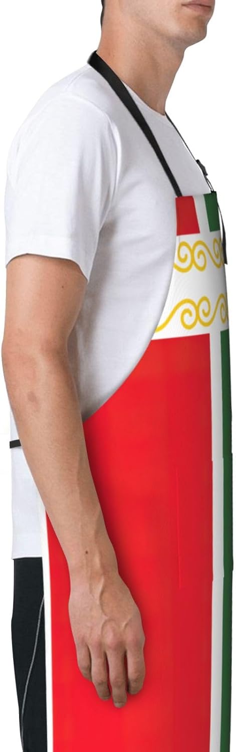 Flag of the Chechen Republic Print 28 x 33in Waterproof Apron with Pockets Fashionable Versatile Smock for Baking