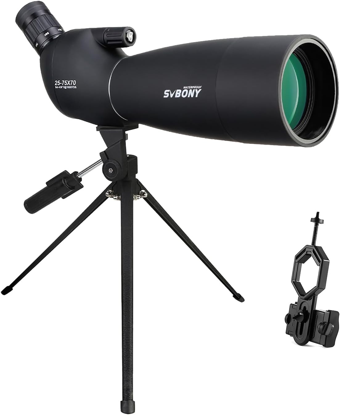 SVBONY SV28 Spotting Scopes with Tripod, 25-75x70 Spotting Scope with Phone Adapter, IP65 Waterproof Fogproof Spotter Scope for Target Shooting, Bird Watching