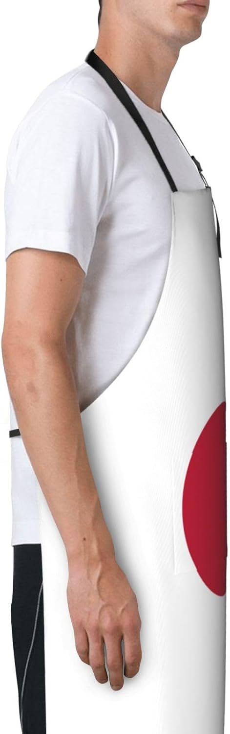 Japanese flag print Waterproof apron with pocket adjustable cooking ap