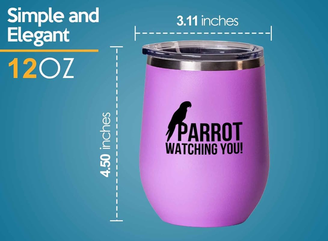 Birding Pink Edition Wine Tumbler 12oz - Parrot watching you - Bird Feeder Backyard Birdwatcher Gifts Birding Bird Lover