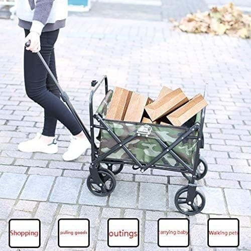 Wagon Cart Beach Wagon Garden Wagon Folding Garden Trolley Cart Heavy Duty Wagonwith 4 Wheels Shopping Cart for Outdoor Camping Beach Supermarket Grocery Wagon Utility Wa