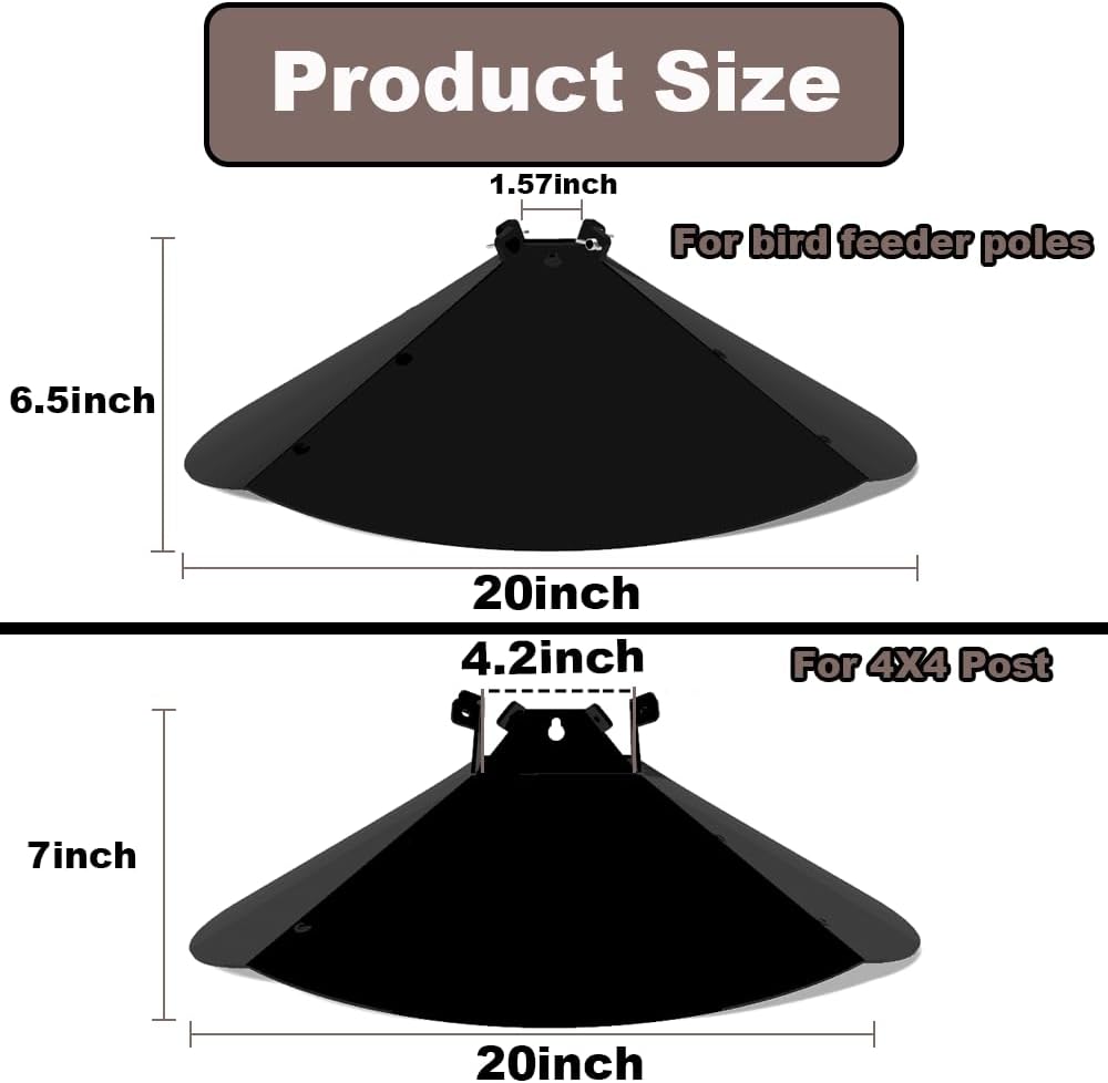20 Inch Squirrel Baffle for Bird Feeder Pole, Adjustable Opening Size, for Up to 4x4 Inch Wide Wooden Post, Outside Pole Mount Bird House Guard for Outdoor Shepherd’s Hook.