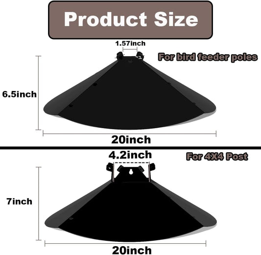 20 Inch Squirrel Baffle for Bird Feeder Pole, Adjustable Opening Size, for Up to 4x4 Inch Wide Wooden Post, Outside Pole Mount Bird House Guard for Outdoor Shepherd’s Hook.