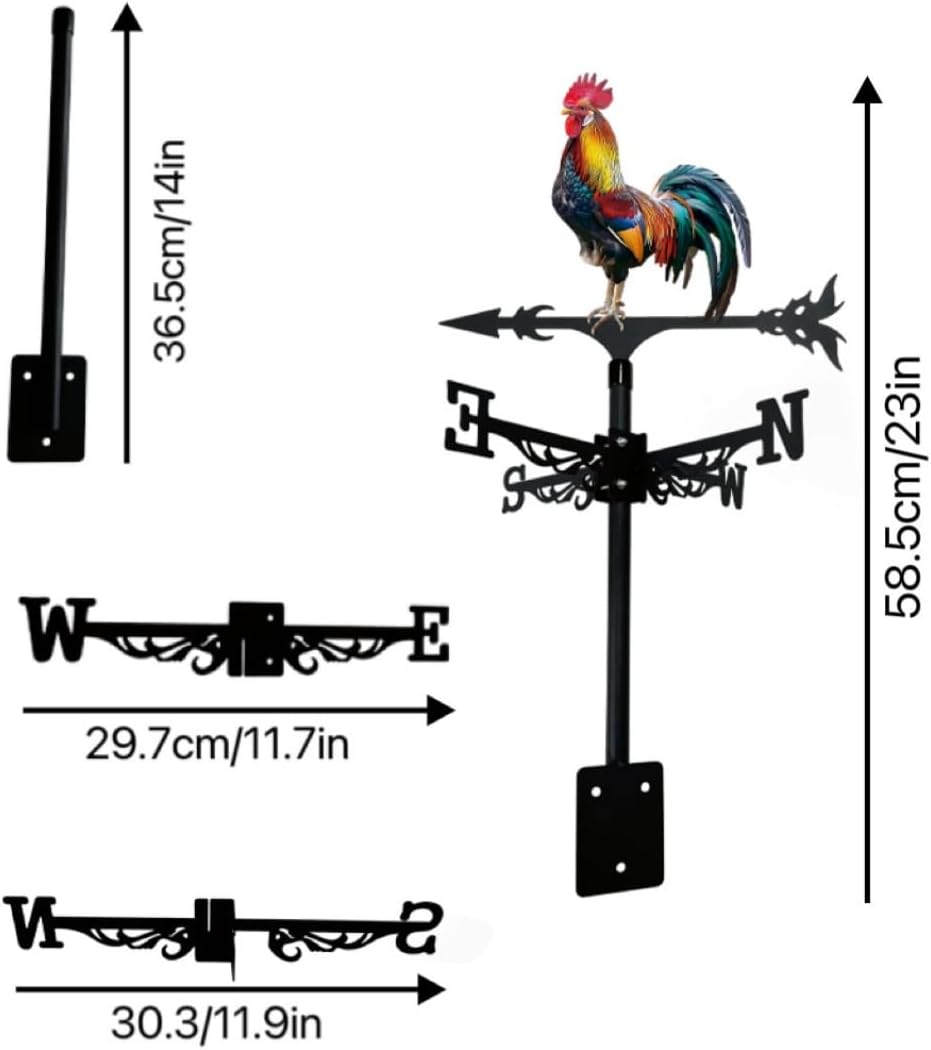 Colorful Rooster Weather Vane Spinner Wind Direction Farm Scene Stake 
