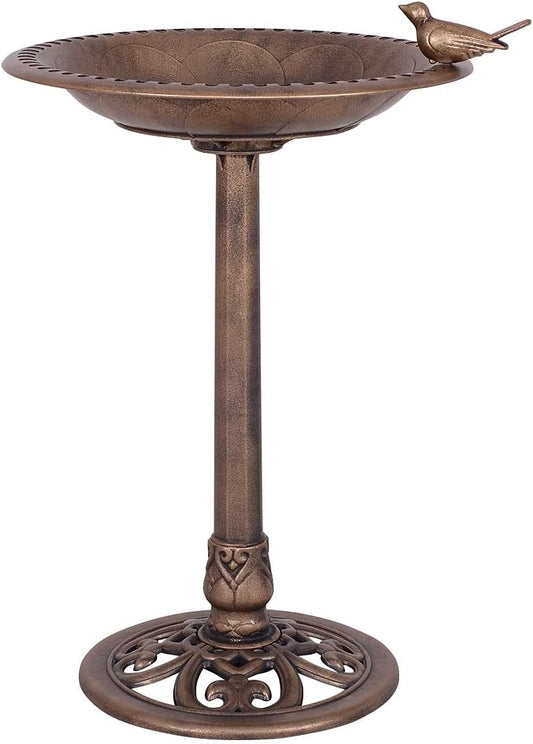 Outdoor Bird Bath, 28" Water Feeder Rustic Resin Bird Bath, Lightweight Birdbaths for The Garden (Copper)