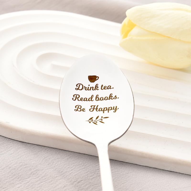 Drink Tea Read Books Spoon for Tea Lover Friend Birthday Graduation Ch