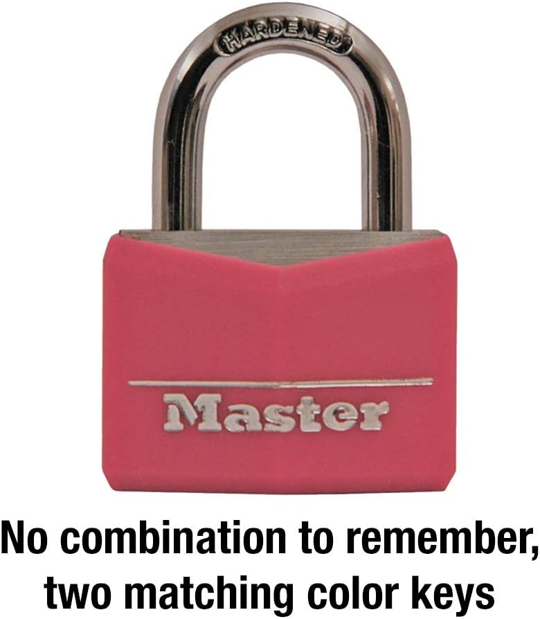 Master Lock Pink Covered Aluminum Keyed Padlock with Steel Shackle, Lock for Gym or School Locker with 1-9/16 Inch Lock Body, 146D