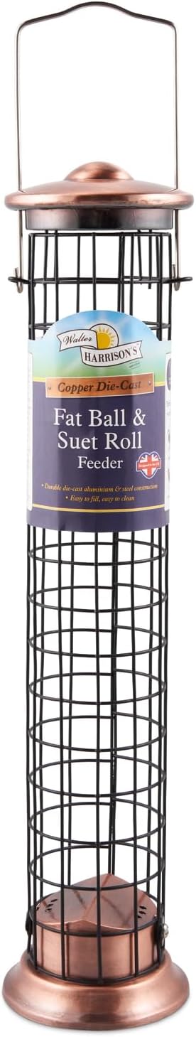 Copper Plated Die Cast Wild Bird Suet Roll and Fat Ball Hard-Wearing Hanging Feeder - 40 cm